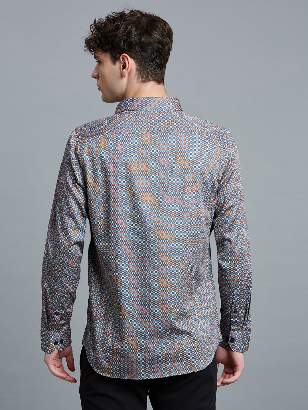 Cobalight Blue & White Printed 100% Cotton Slim Fit Casual Full Sleeve Shirt