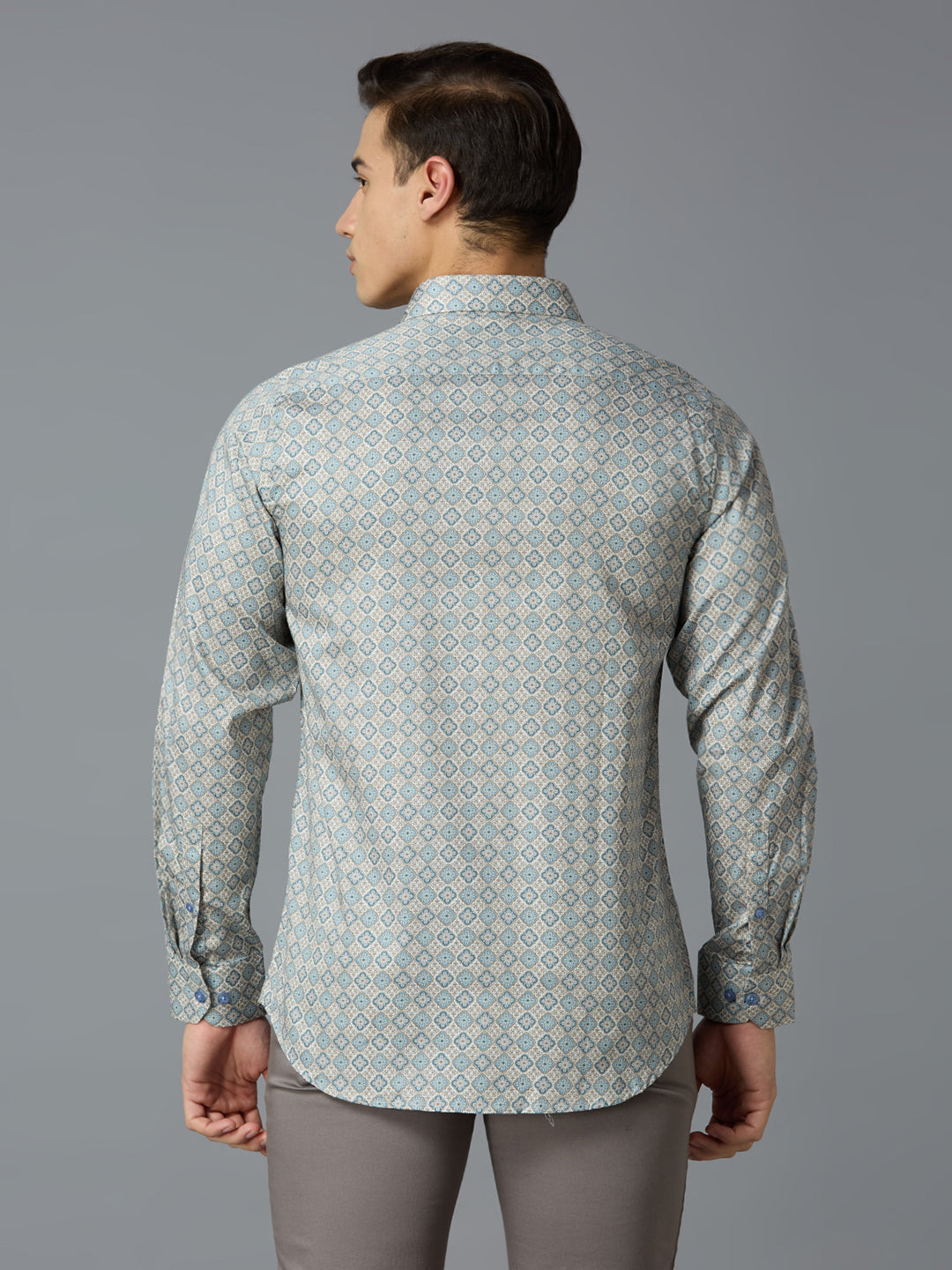 Blue & White Printed 100% Cotton Slim Fit Casual Full Sleeve Shirt