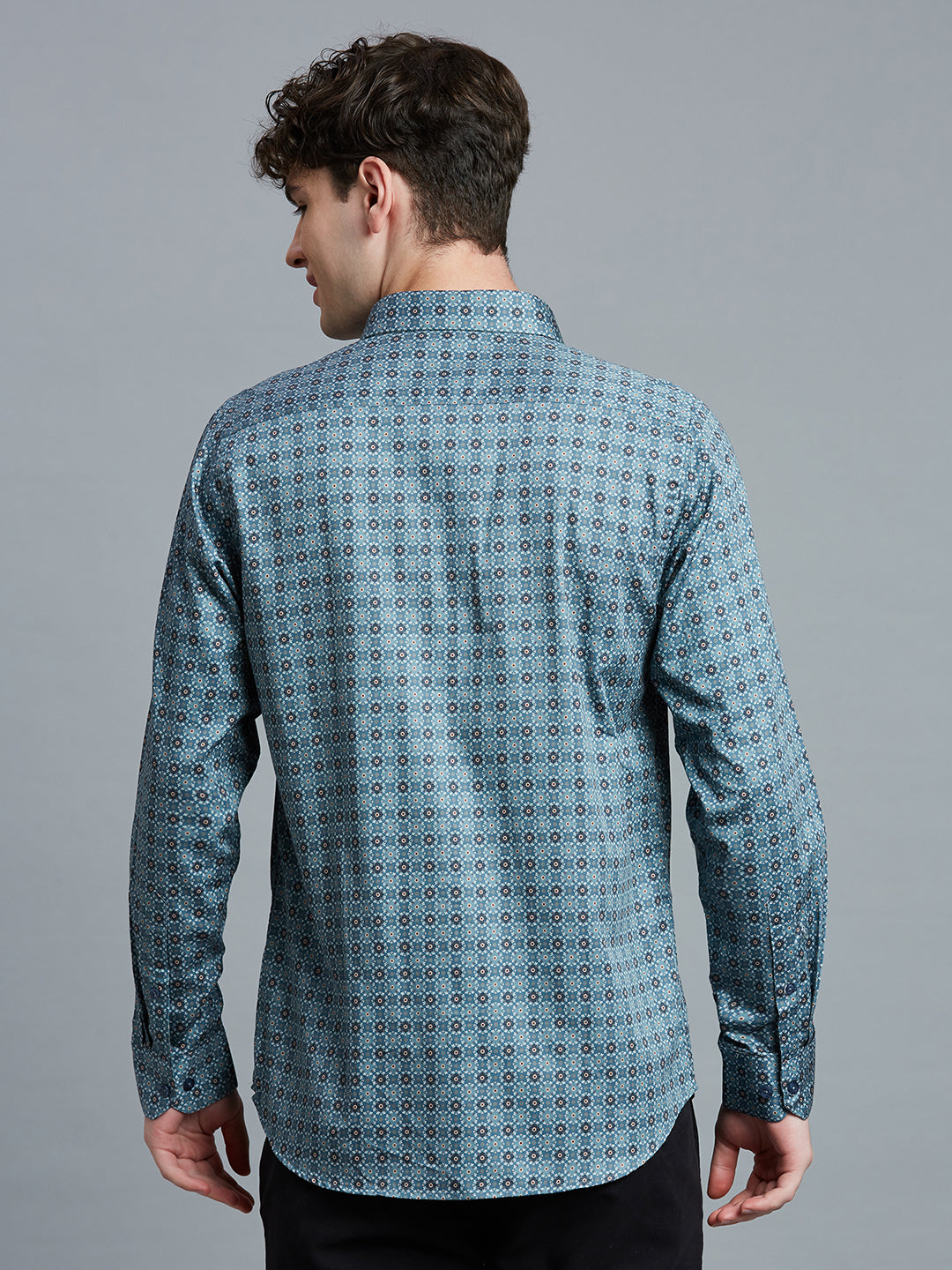 Blue Printed 100% Cotton Slim Fit Casual Full Sleeve Shirt