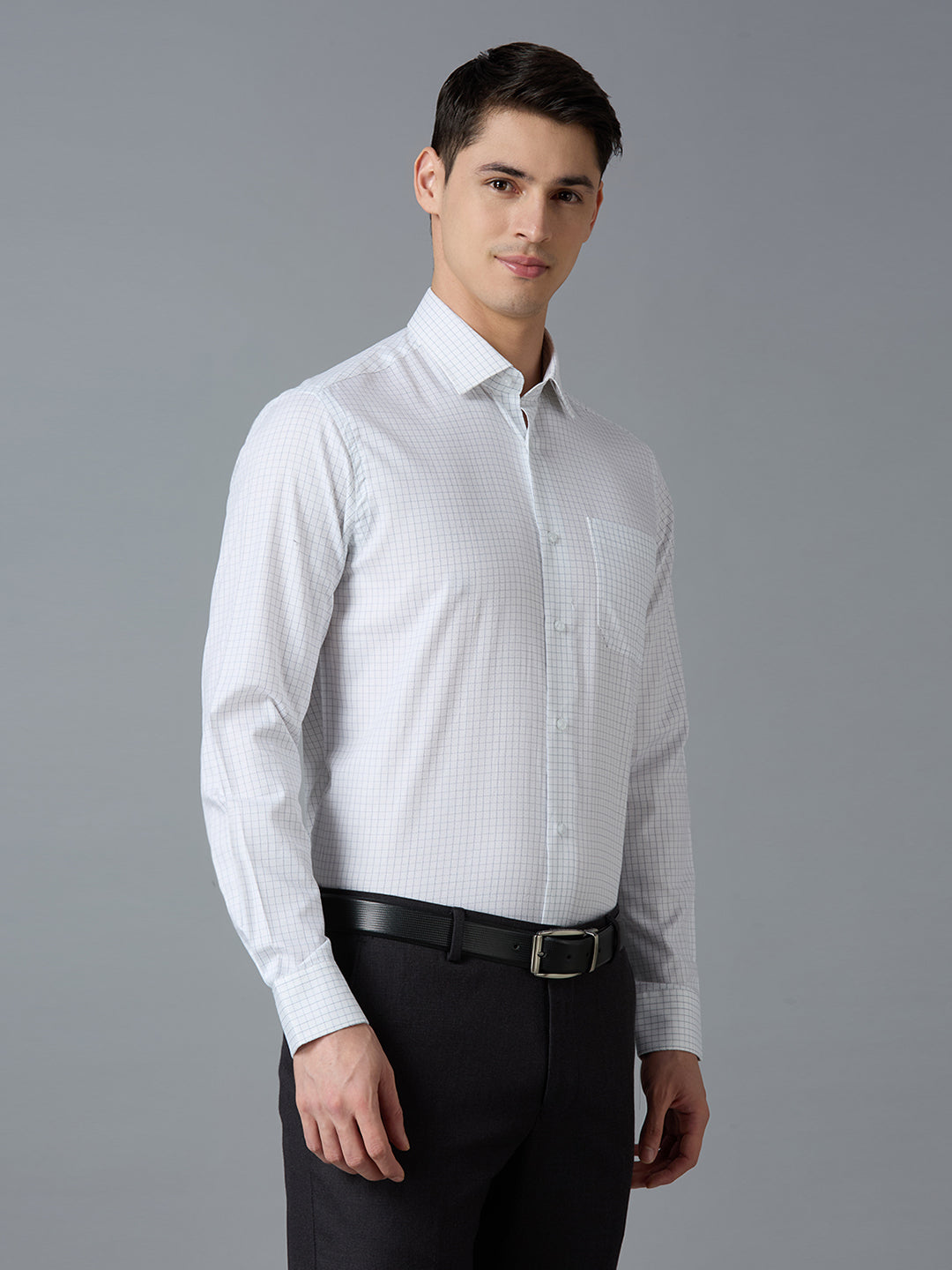 White & Light Blue Checks Pima Cotton Regular Fit Formal Full Sleeve Shirt