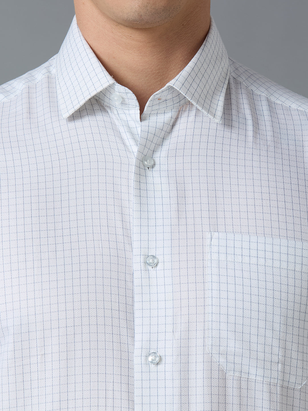 White & Light Blue Checks Pima Cotton Regular Fit Formal Full Sleeve Shirt