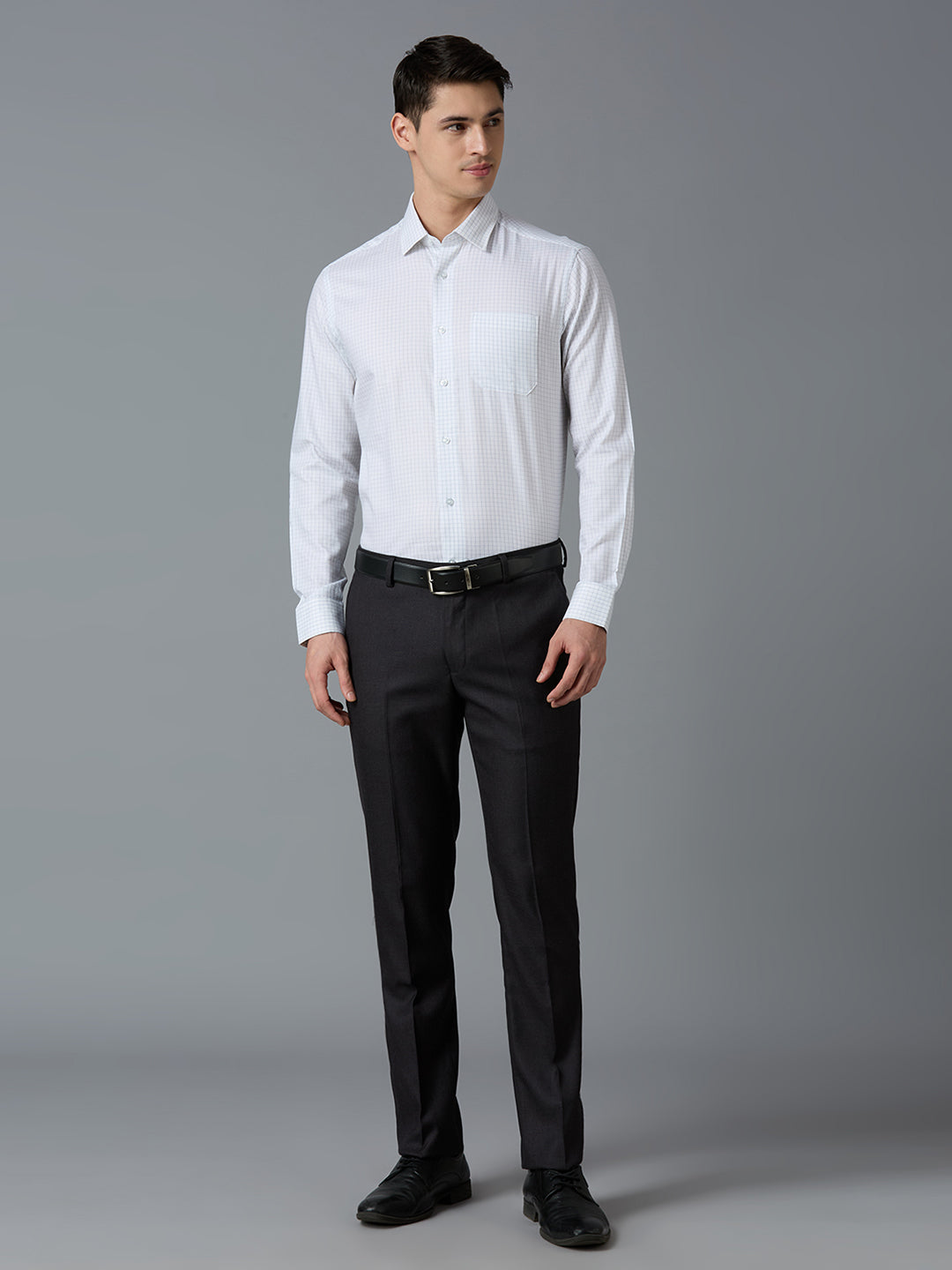 White & Light Blue Checks Pima Cotton Regular Fit Formal Full Sleeve Shirt