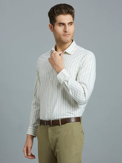 Men's Pure Cotton Dobby Checks Slim Fit Full Sleeve Formal Shirt - Off White & Green