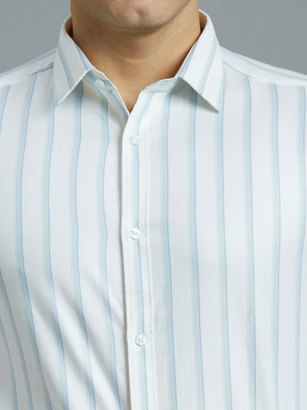Classic White & Blue Dobby Stripe 100% Cotton Slim Fit Formal Full Sleeve Shirt