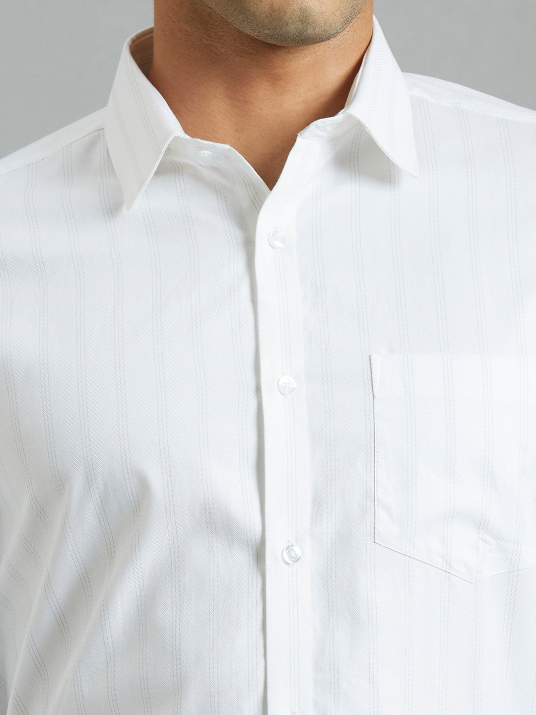White & Grey Stripe 100% Cotton Regular Fit Formal Full Sleeve Shirt