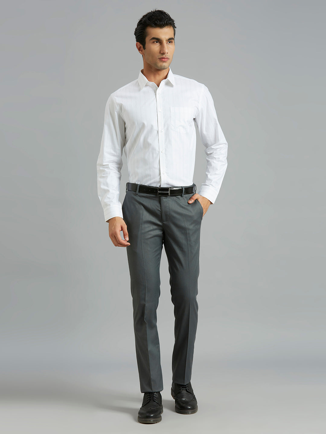 White & Grey Stripe 100% Cotton Regular Fit Formal Full Sleeve Shirt