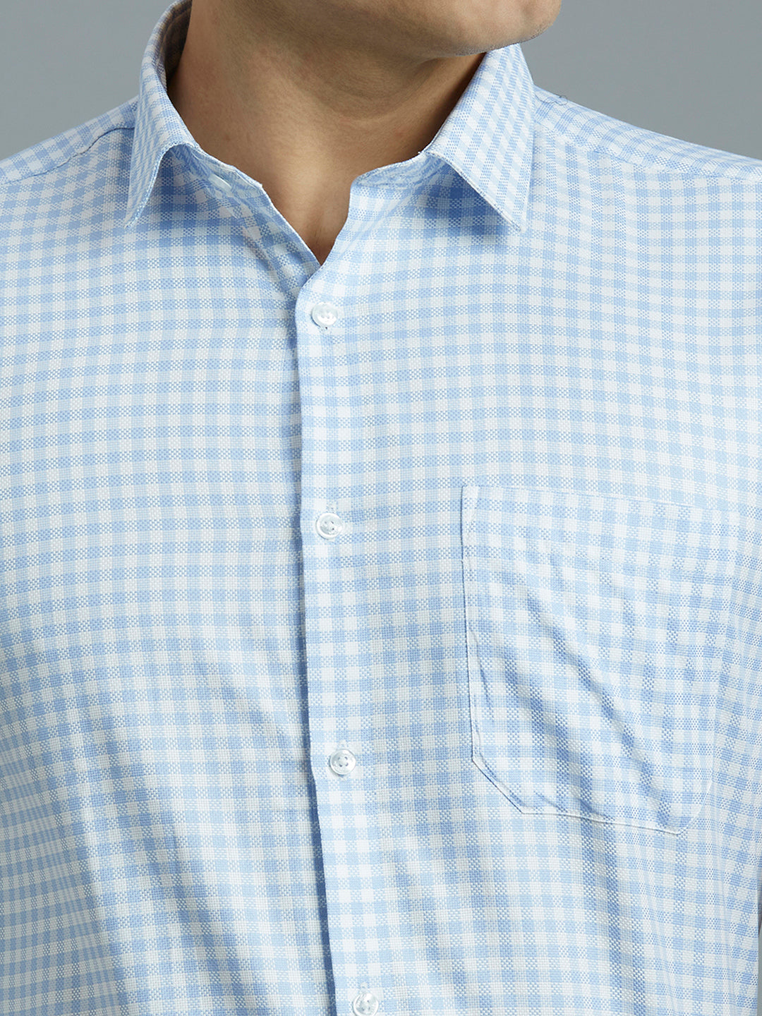 White & Blue Checks 100% Cotton Regular Fit Formal Half Sleeve Shirt