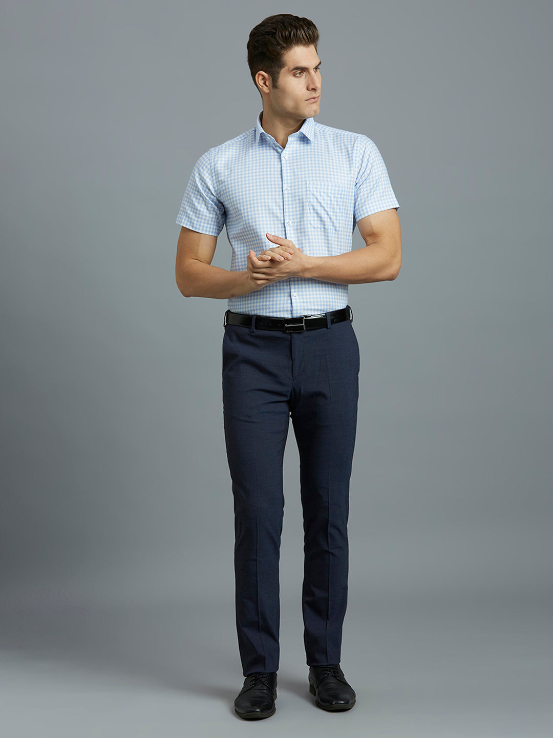 White & Blue Checks 100% Cotton Regular Fit Formal Half Sleeve Shirt