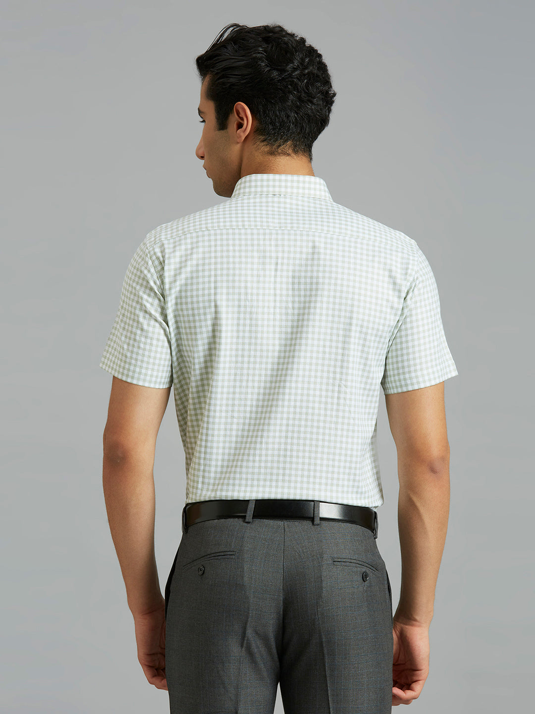 White & Green Checks 100% Cotton Regular Fit Formal Half Sleeve Shirt