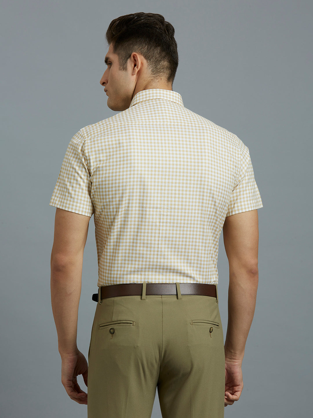 White & Khakhi Checks 100% Cotton Regular Fit Formal Half Sleeve Shirt