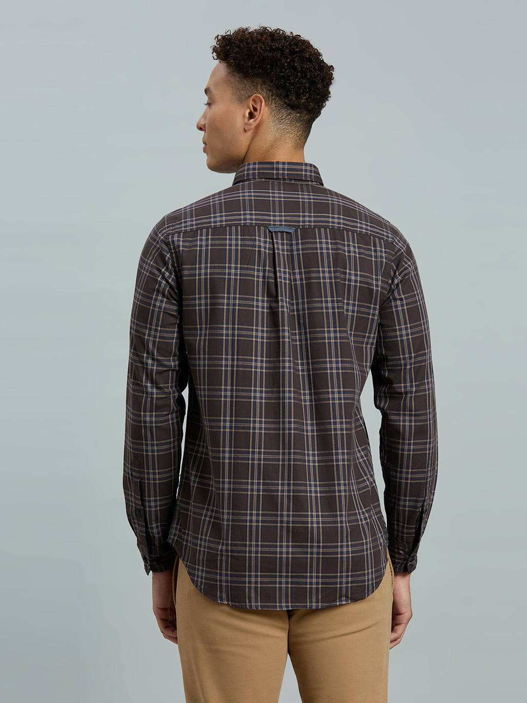 Brown & Beige Checks 100% Cotton Slim Fit Casual Full Sleeve Shirt