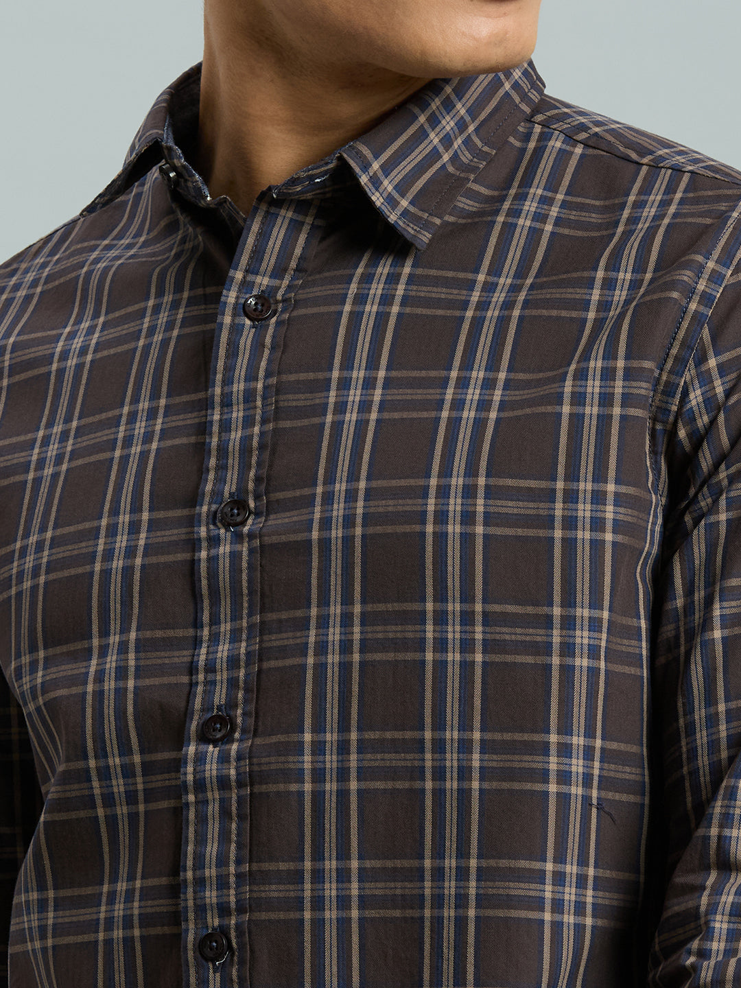 Brown & Beige Checks 100% Cotton Slim Fit Casual Full Sleeve Shirt