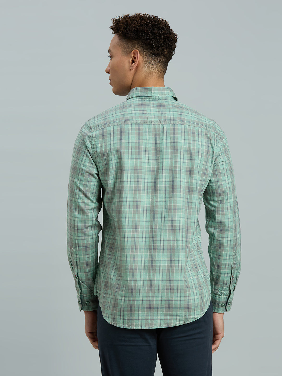 Grey & Sage Green Checks 100% Cotton Slim Fit Casual Full Sleeve Shirts