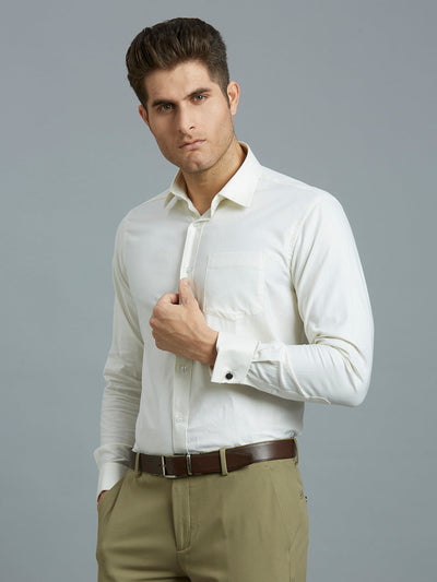 Men's Pure Cotton Dobby Y/D Regular Fit Full Sleeve Formal Shirt - Off White