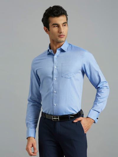 Men's Pure Cotton Dobby Y/D Regular Fit Full Sleeve Formal Shirt - Blue