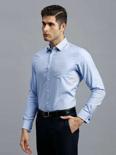 Men's Pure Cotton Dobby Y/D Regular Fit Full Sleeve Formal Shirt - Blue
