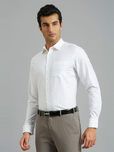 Men's Pure Cotton Dobby Y/D Regular Fit Full Sleeve Formal Shirt - White
