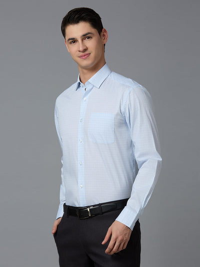 Men's Pure Cotton Checks Regular Fit Full Sleeve Formal Shirt - Blue