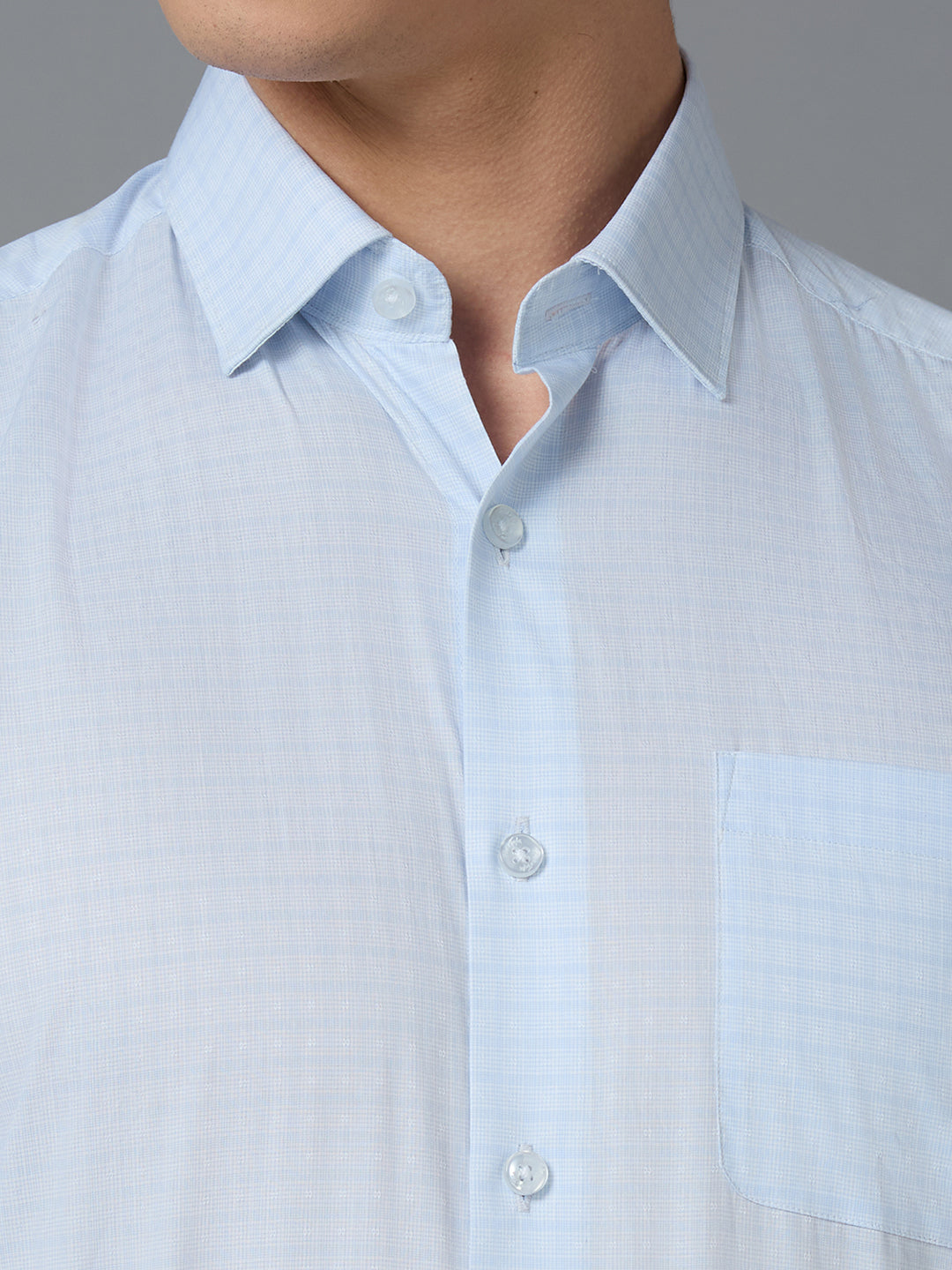 Sky Blue Checks 100% Cotton Regular Fit Formal Essential Full Sleeve Shirt