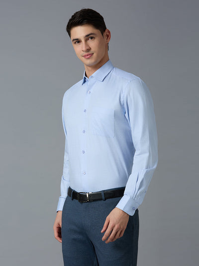 Men's Pure Cotton Dobby Y/D Dobby Y/D Regular Fit Full Sleeve Formal Shirt - Blue
