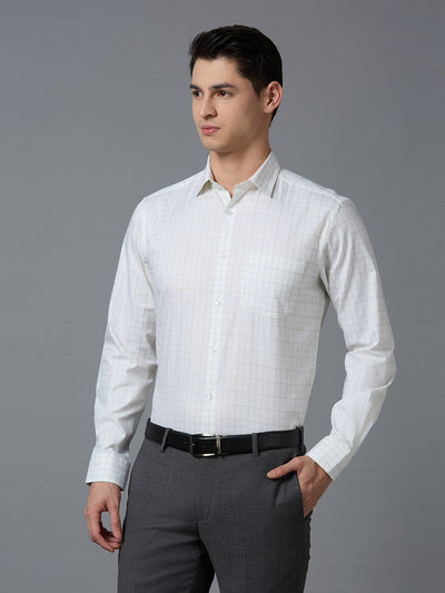 Men's Pure Cotton Checks Regular Fit Full Sleeve Formal Shirt - White & Green