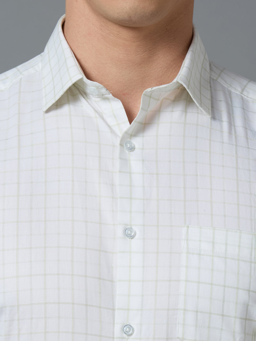 White & Green Checks 100% Cotton Regular Fit Formal Essential Full Sleeve Shirt