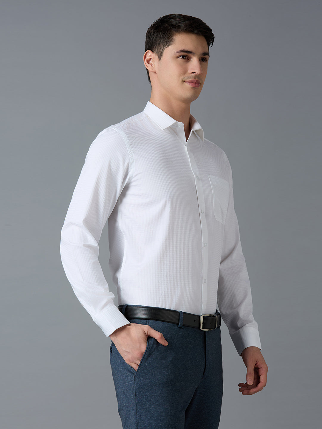White Dobby Y/D 100% Cotton Slim Fit Fashion Formal Full Sleeve Shirt