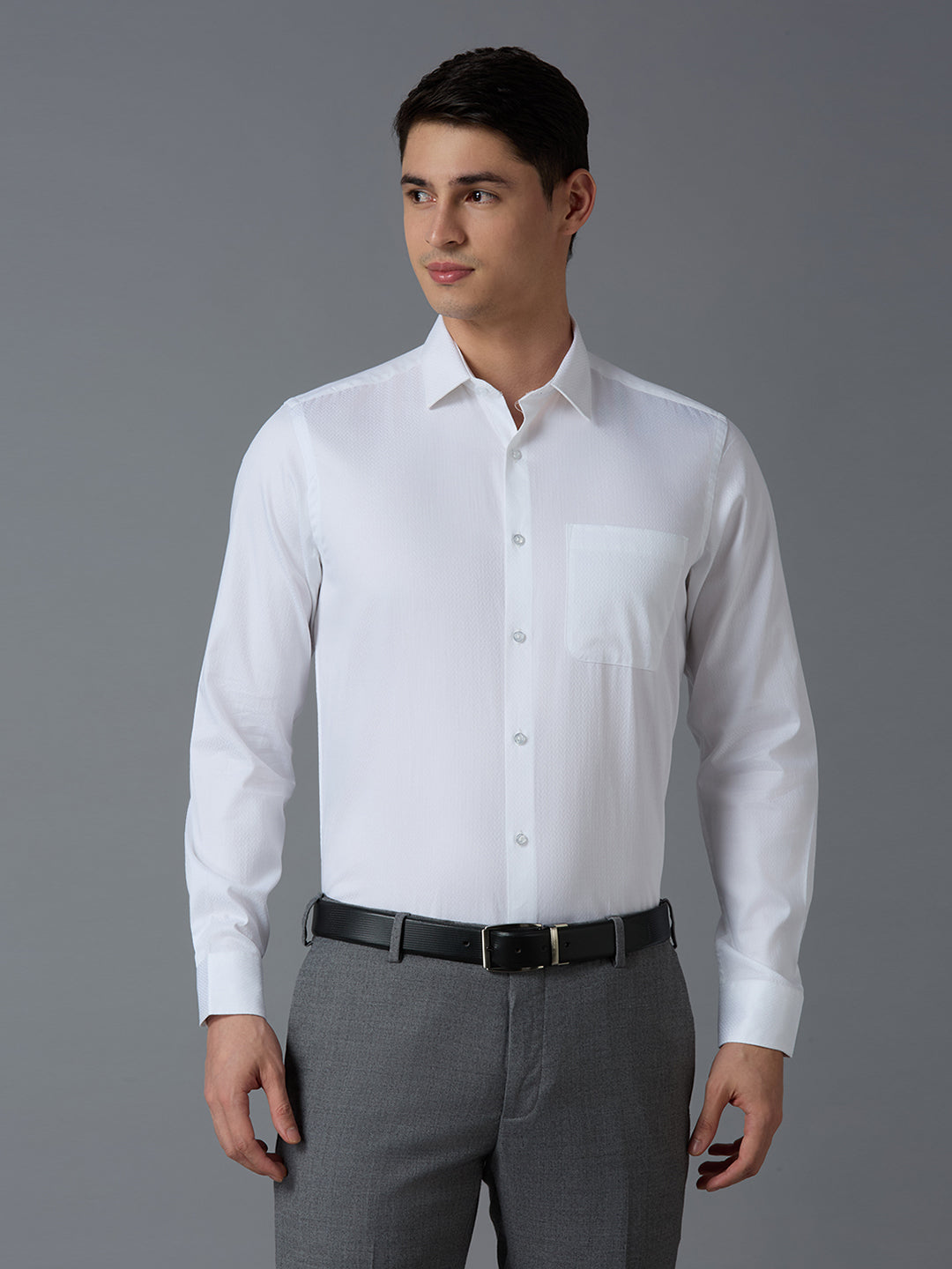 Smart White Dobby Y/D 100% Cotton Slim Fit Fashion Formal Full Sleeve Shirt