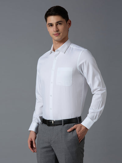 Men's Pure Cotton Dobby Y/D Dobby Y/D Slim Fit Full Sleeve Formal Shirt - White