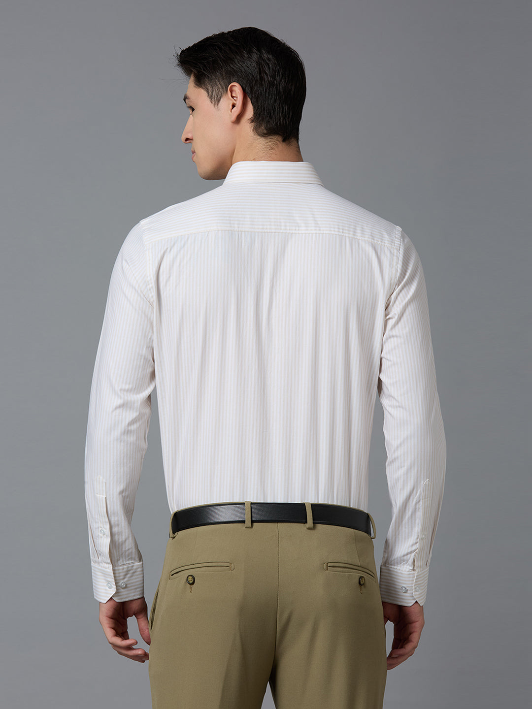 White Beige 100% Cotton Striped Slim fit Formal Full Sleeve Shirts