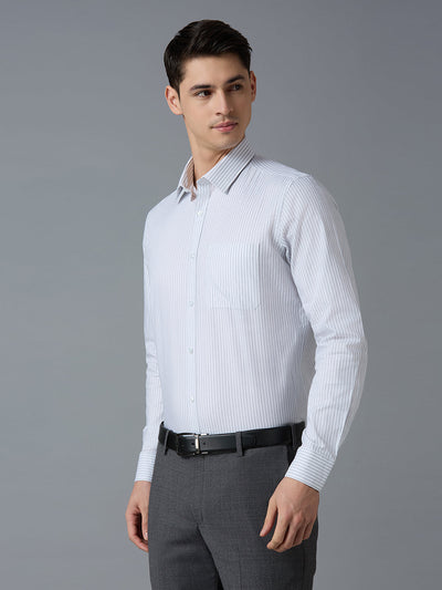 Men's Pure Cotton Stripe Stripe Slim Fit Full Sleeve Formal Shirt - White & Black