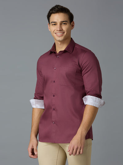 Men's Pure Cotton Plain Slim Fit Full Sleeve Formal Shirt - Red