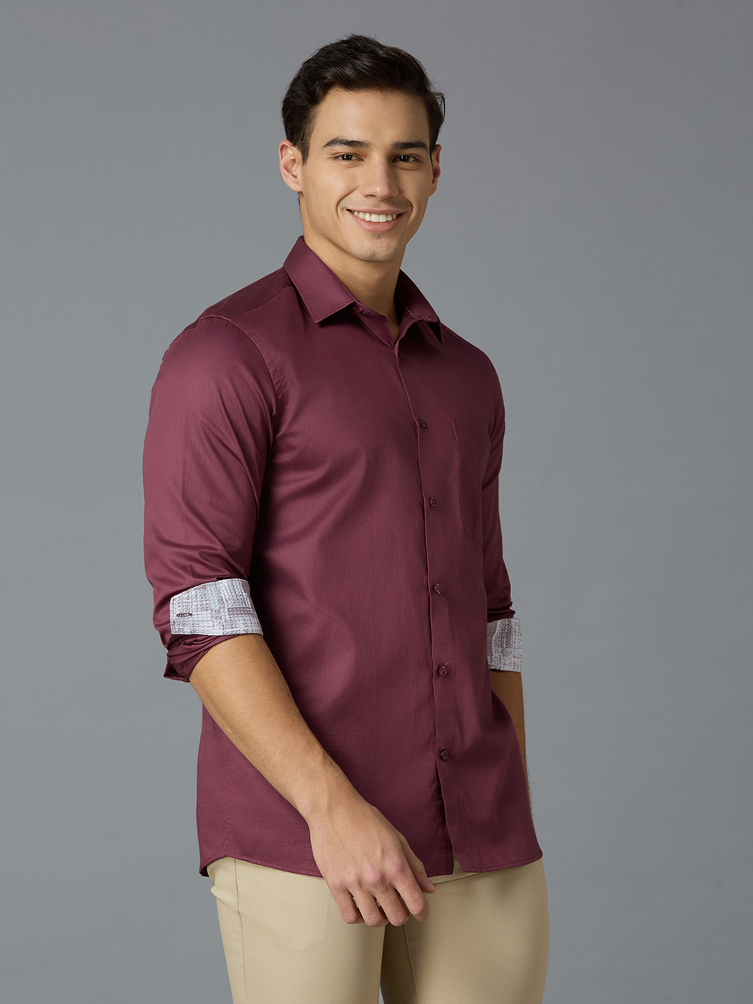 Maroon Solid 100% Cotton Slim Fit Celebrate Full Sleeve Shirt