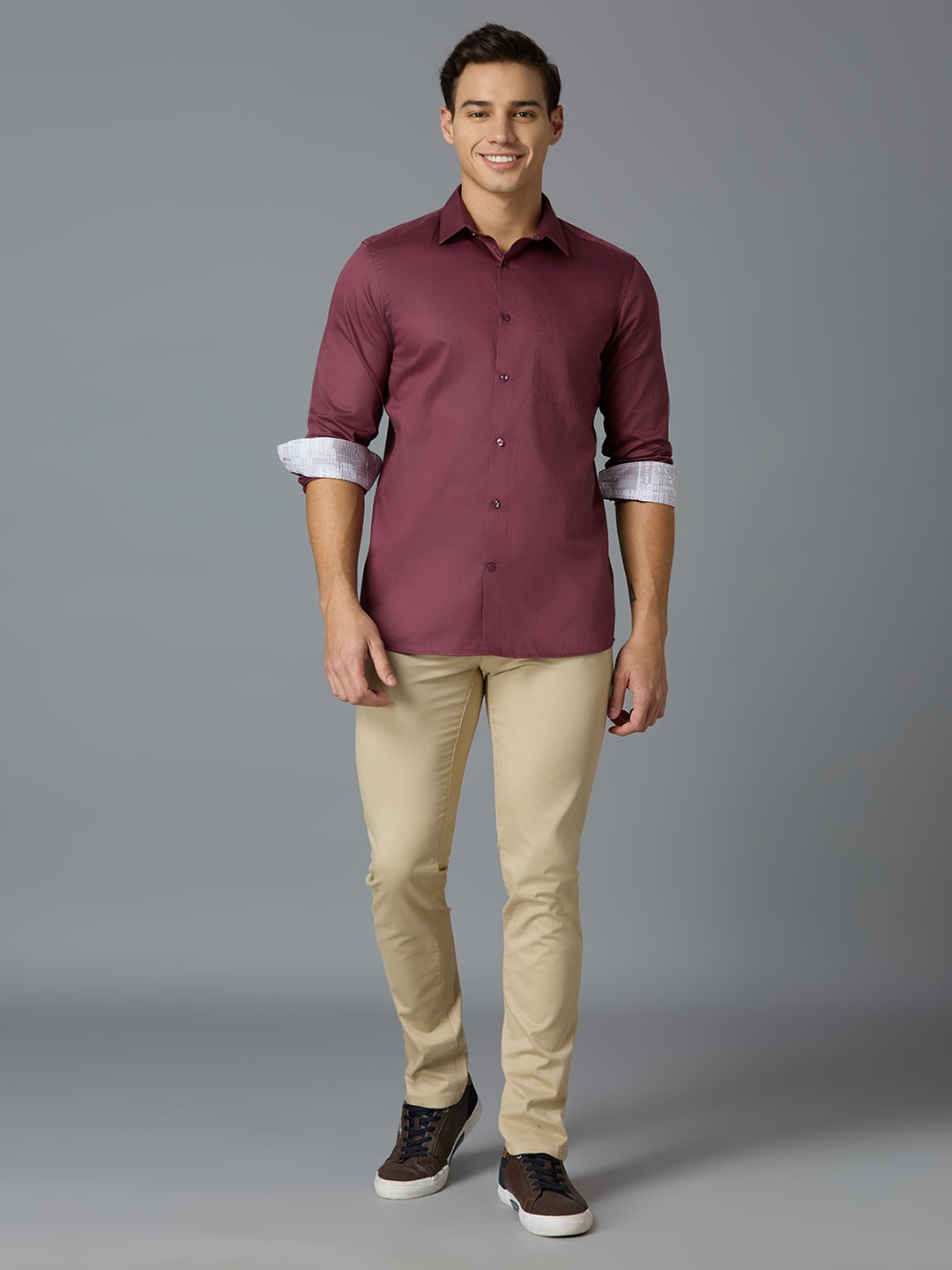 Maroon Solid 100% Cotton Slim Fit Celebrate Full Sleeve Shirt