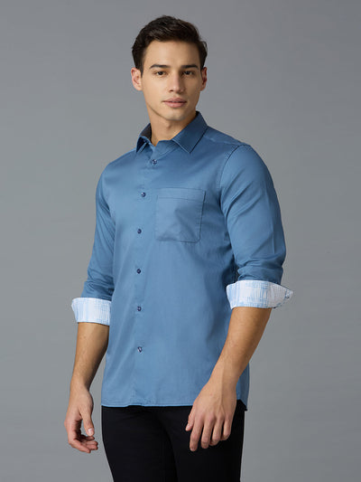 Men's Pure Cotton Plain Slim Fit Full Sleeve Formal Shirt - Turquoise