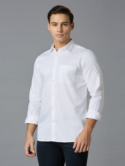 Men's Pure Cotton Plain Slim Fit Full Sleeve Formal Shirt - White