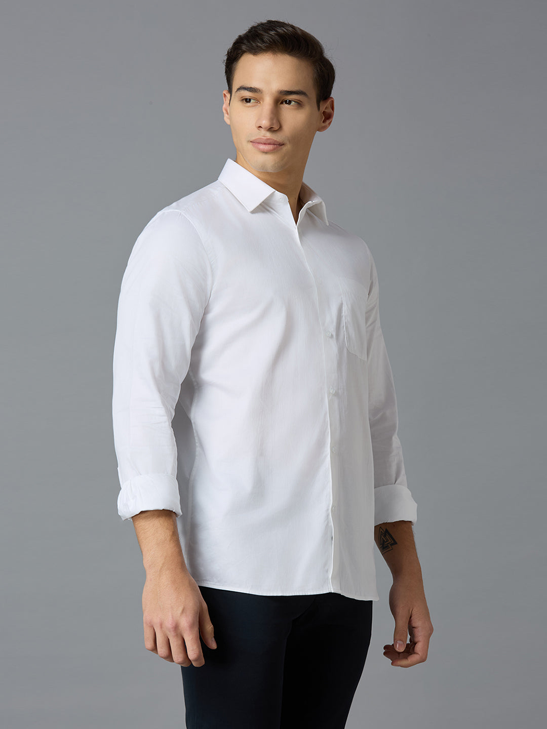 White Solid 100% Cotton Slim Fit Celebrate Full Sleeve Shirt