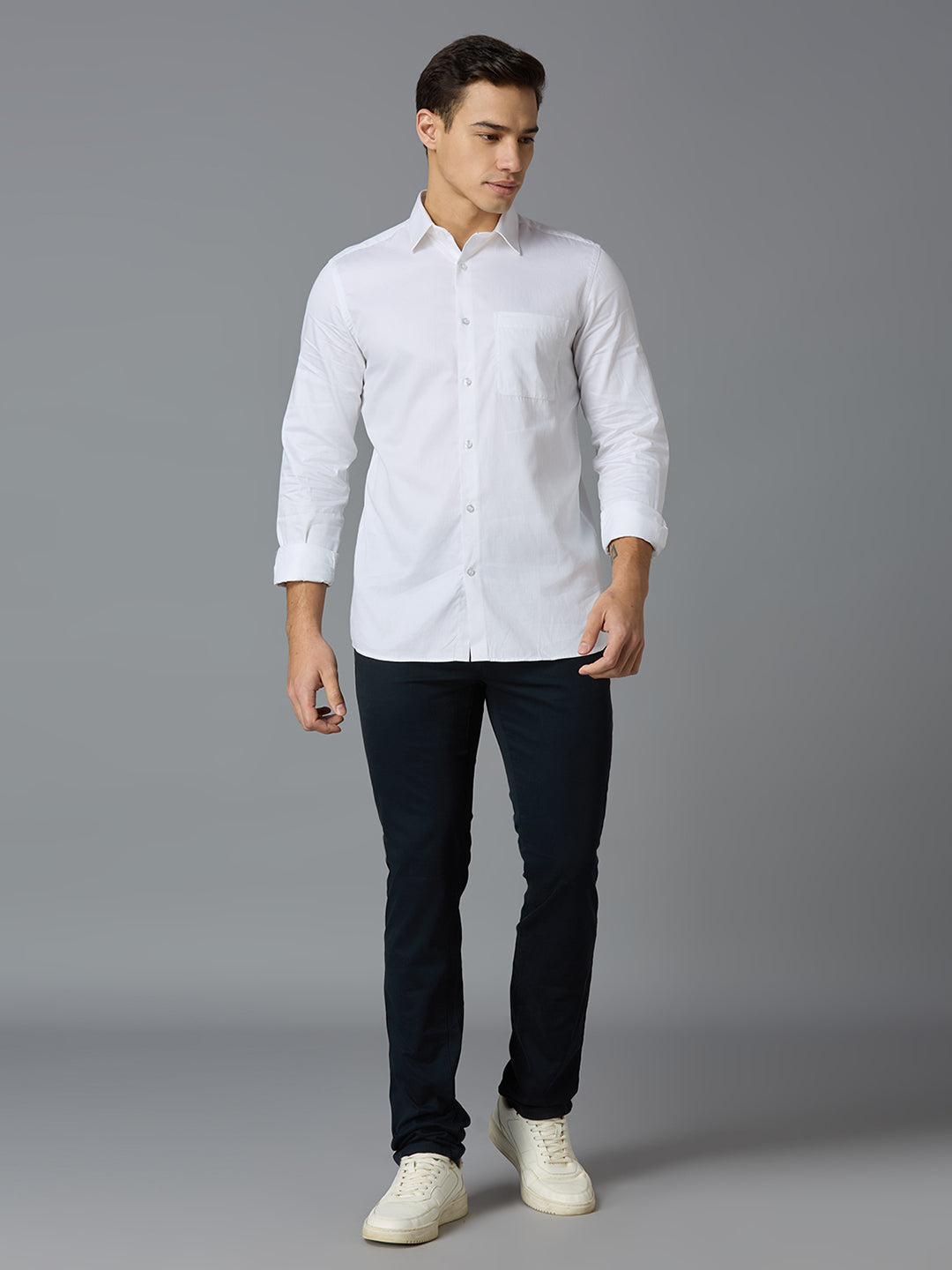 White Solid 100% Cotton Slim Fit Celebrate Full Sleeve Shirt