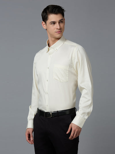 Men's Pure Cotton Plain Slim Fit Full Sleeve Formal Shirt - Brown