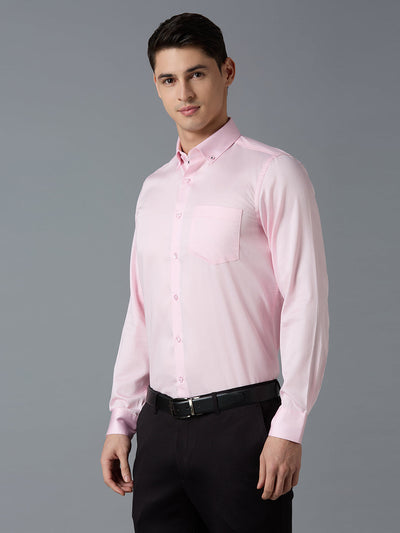 Men's Pure Cotton Plain Slim Fit Full Sleeve Formal Shirt - Pink
