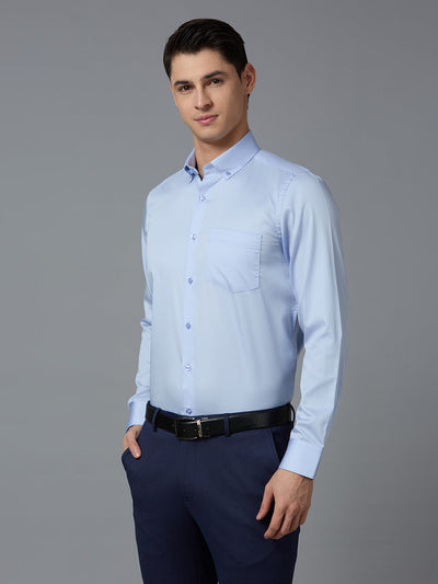 Men's Pure Cotton Plain Slim Fit Full Sleeve Formal Shirt - Blue