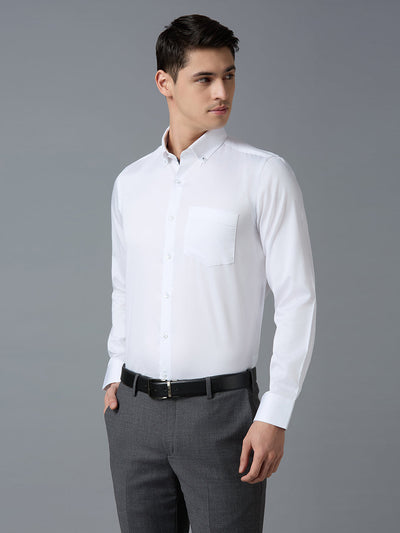 Men's Pure Cotton Plain Slim Fit Full Sleeve Formal Shirt - White