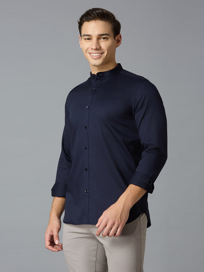 Men's Pure Cotton Plain Slim Fit Full Sleeve Formal Shirt - Blue
