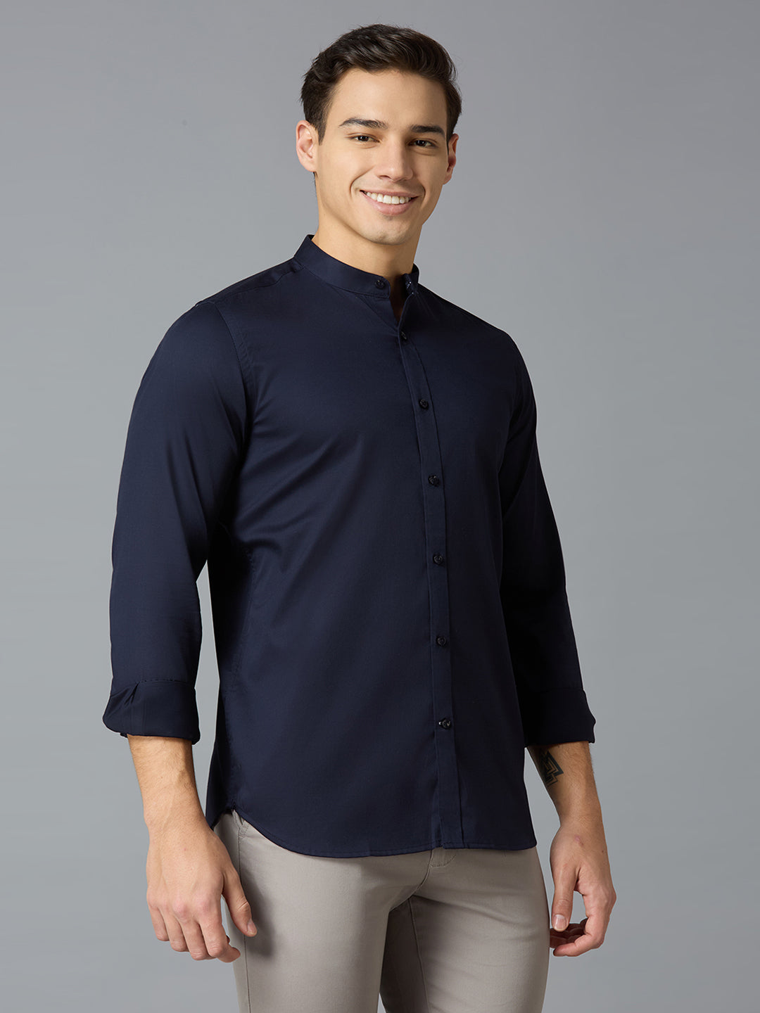 Navy 100% Cotton Solid Slim fit Celebrate Full Sleeve Shirts