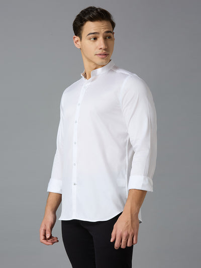 Men's Pure Cotton Plain Slim Fit Full Sleeve Formal Shirt - White