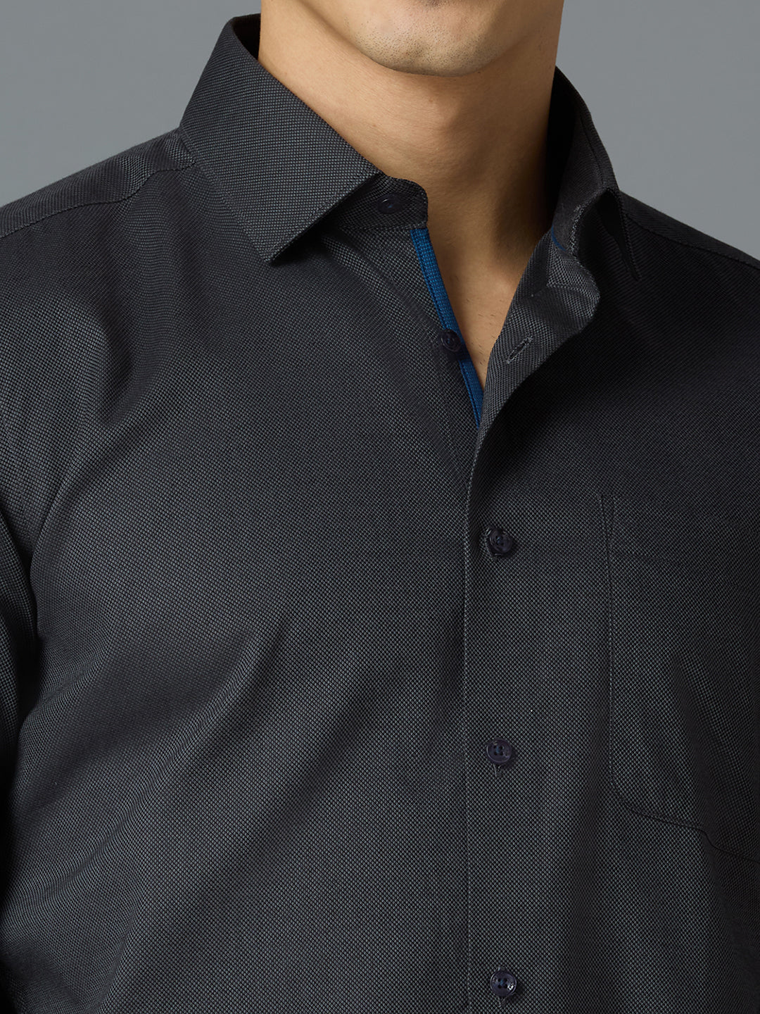 Grey 100% Cotton Dobby Y/D Slim Fit Party Full Sleeves Shirts