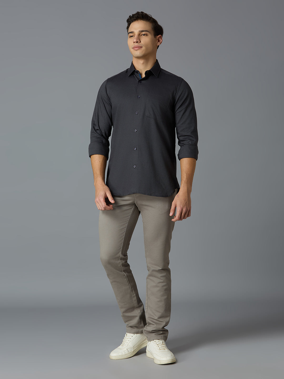 Grey 100% Cotton Dobby Y/D Slim Fit Party Full Sleeves Shirts