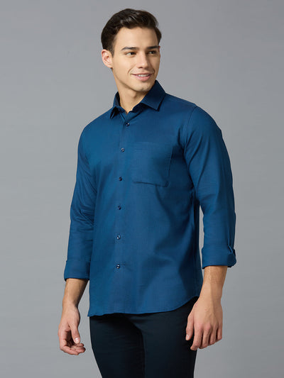 Men's Pure Cotton Dobby Y/D Dobby Y/D Slim Fit Full Sleeve Formal Shirt - Turquoise
