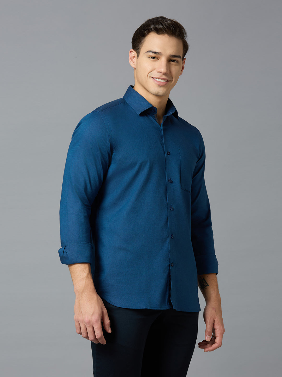 Turq 100% Cotton Solid Slim fit Party Full Sleeve Shirts