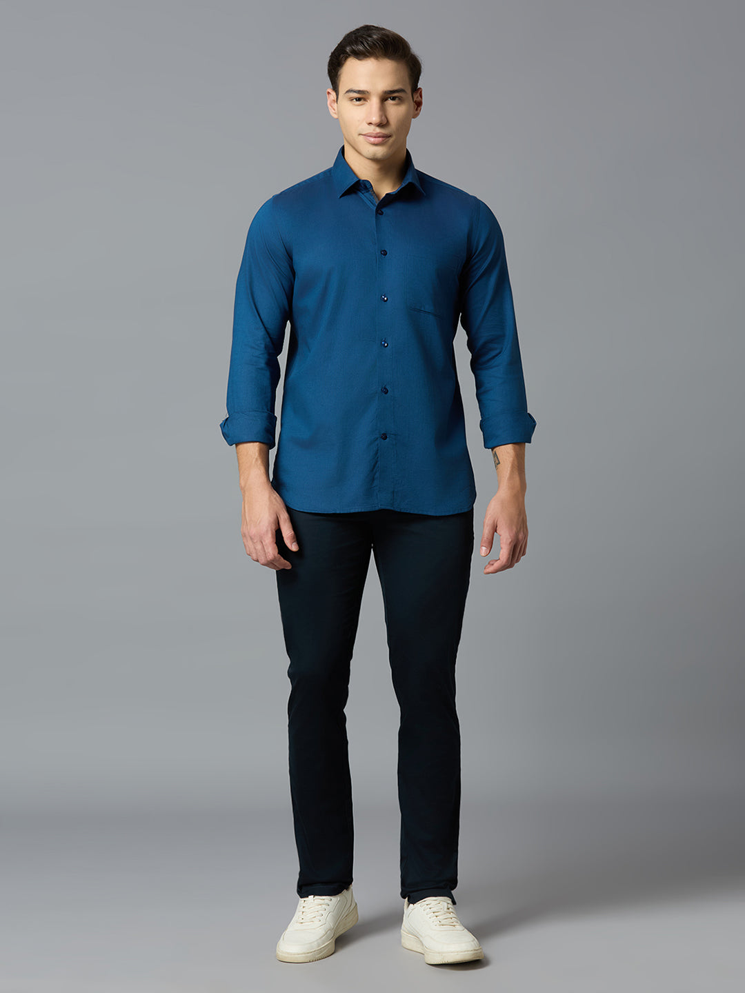 Turq 100% Cotton Solid Slim fit Party Full Sleeve Shirts
